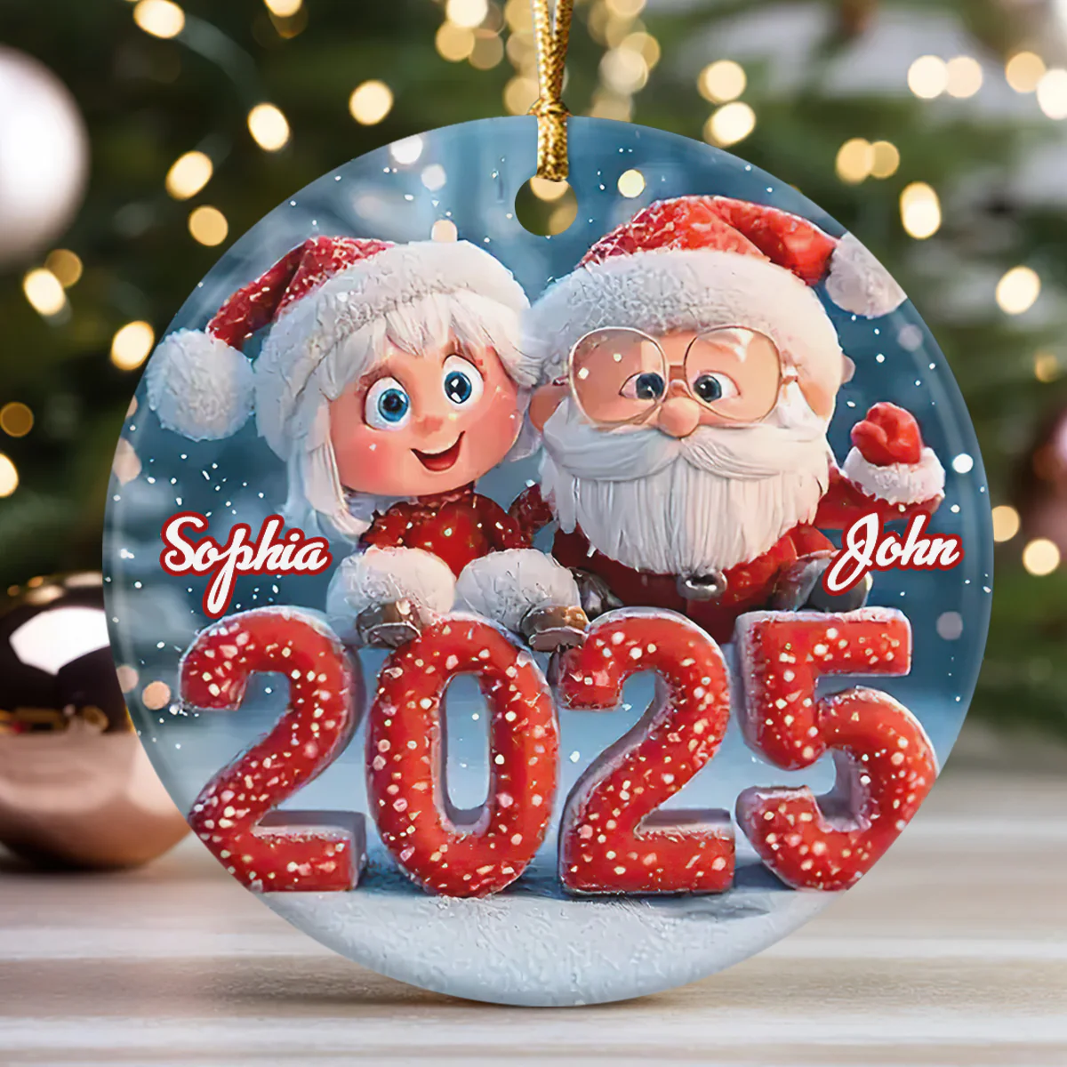 My Lovely Santa - Personalized Round Shaped Ceramic Ornament - Image 3