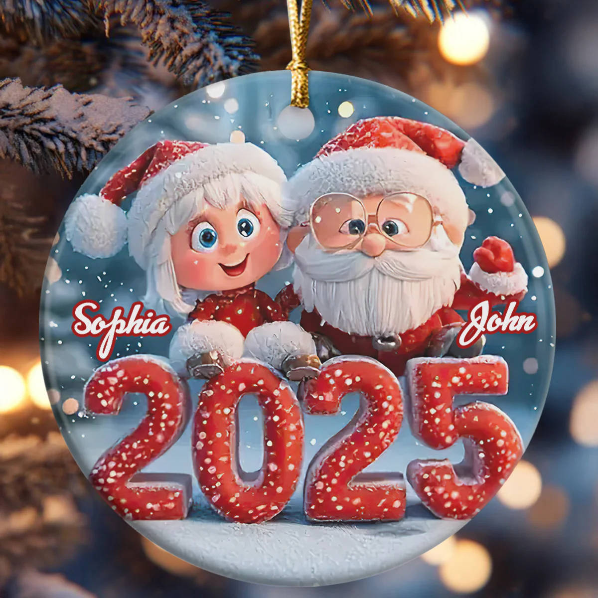 My Lovely Santa - Personalized Round Shaped Ceramic Ornament - Image 6