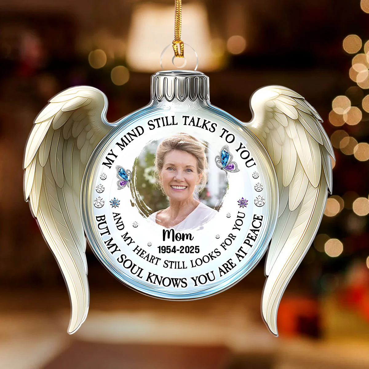 My Mind Still Talks To You Angel Wings  - Personalized 1-Layer Acrylic Ornament - Image 2