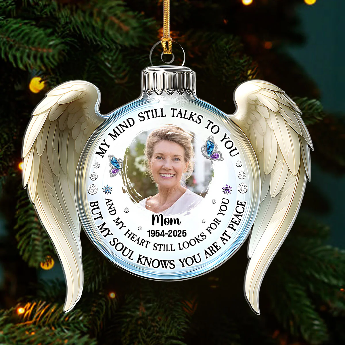 My Mind Still Talks To You Angel Wings  - Personalized 1-Layer Acrylic Ornament - Image 3