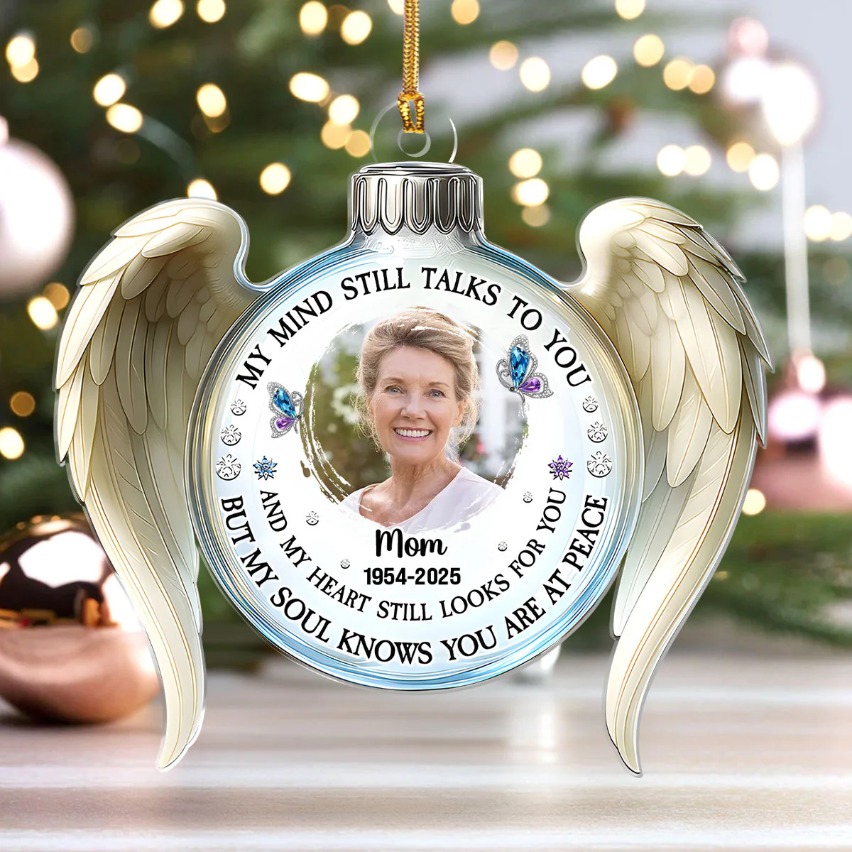 My Mind Still Talks To You Angel Wings  - Personalized 1-Layer Acrylic Ornament - Image 4