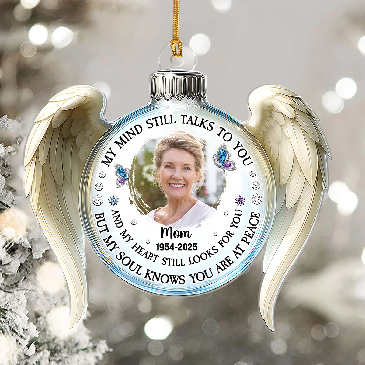 My Mind Still Talks To You Angel Wings  - Personalized 1-Layer Acrylic Ornament - Image 5