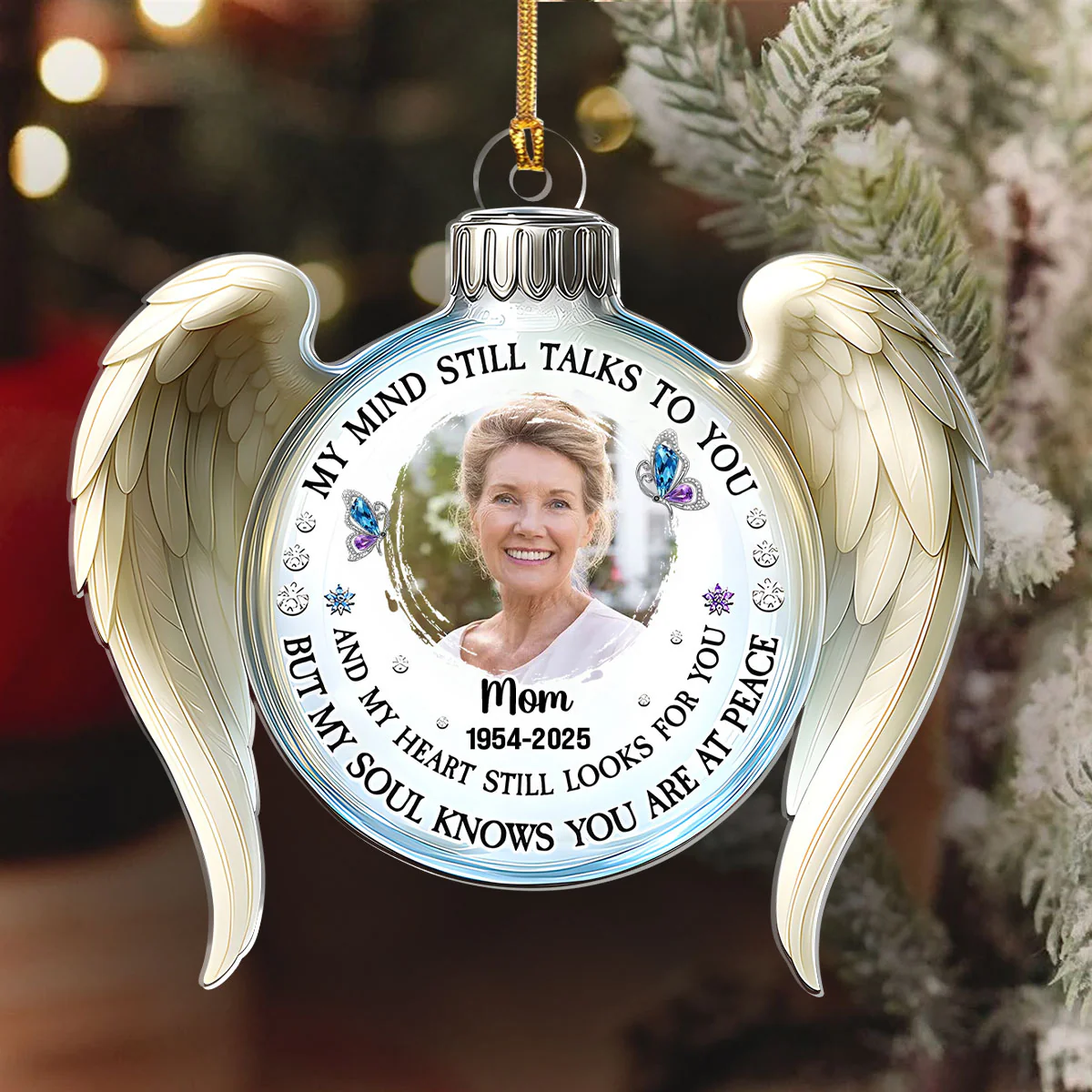 My Mind Still Talks To You Angel Wings  - Personalized 1-Layer Acrylic Ornament - Image 6