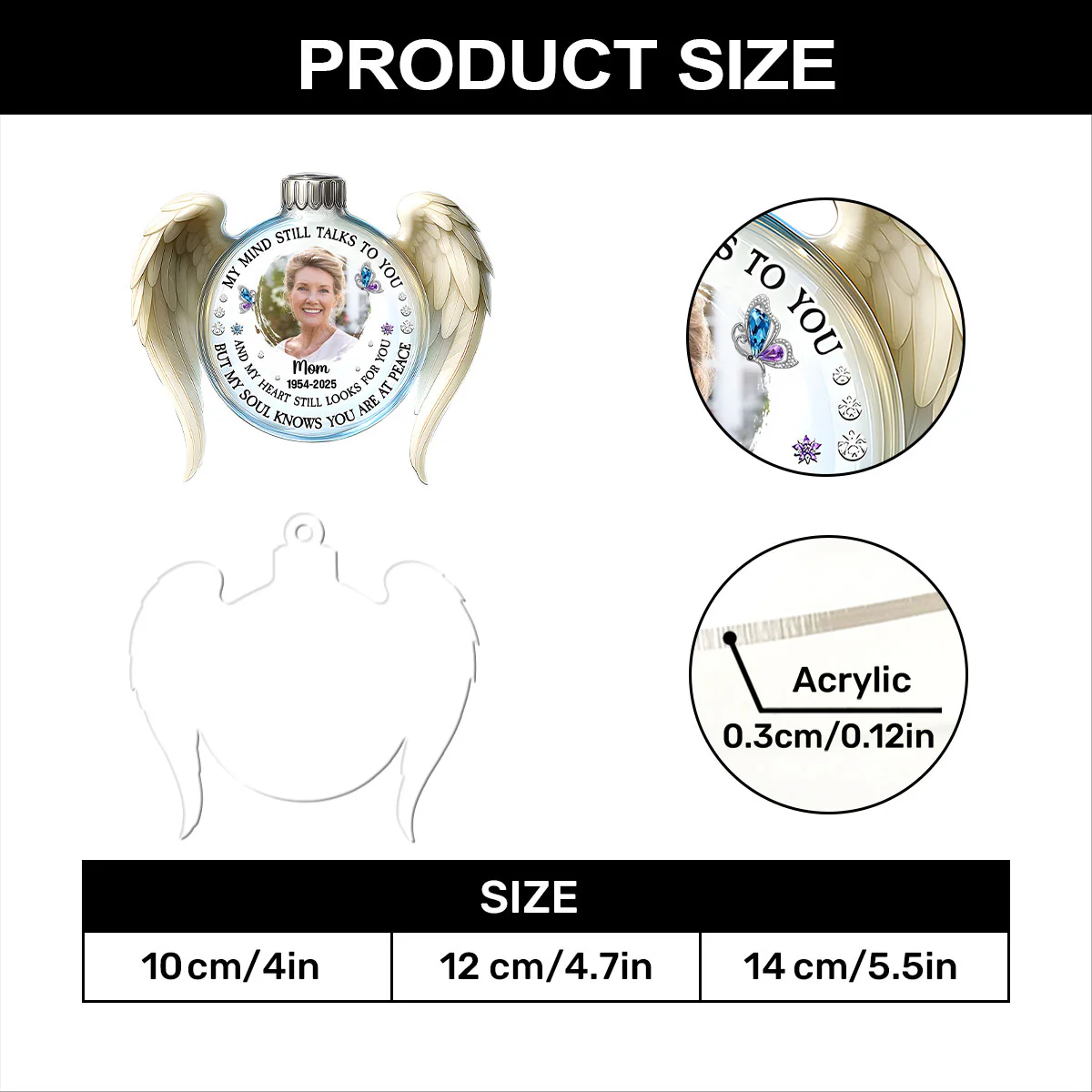 My Mind Still Talks To You Angel Wings  - Personalized 1-Layer Acrylic Ornament - Image 7