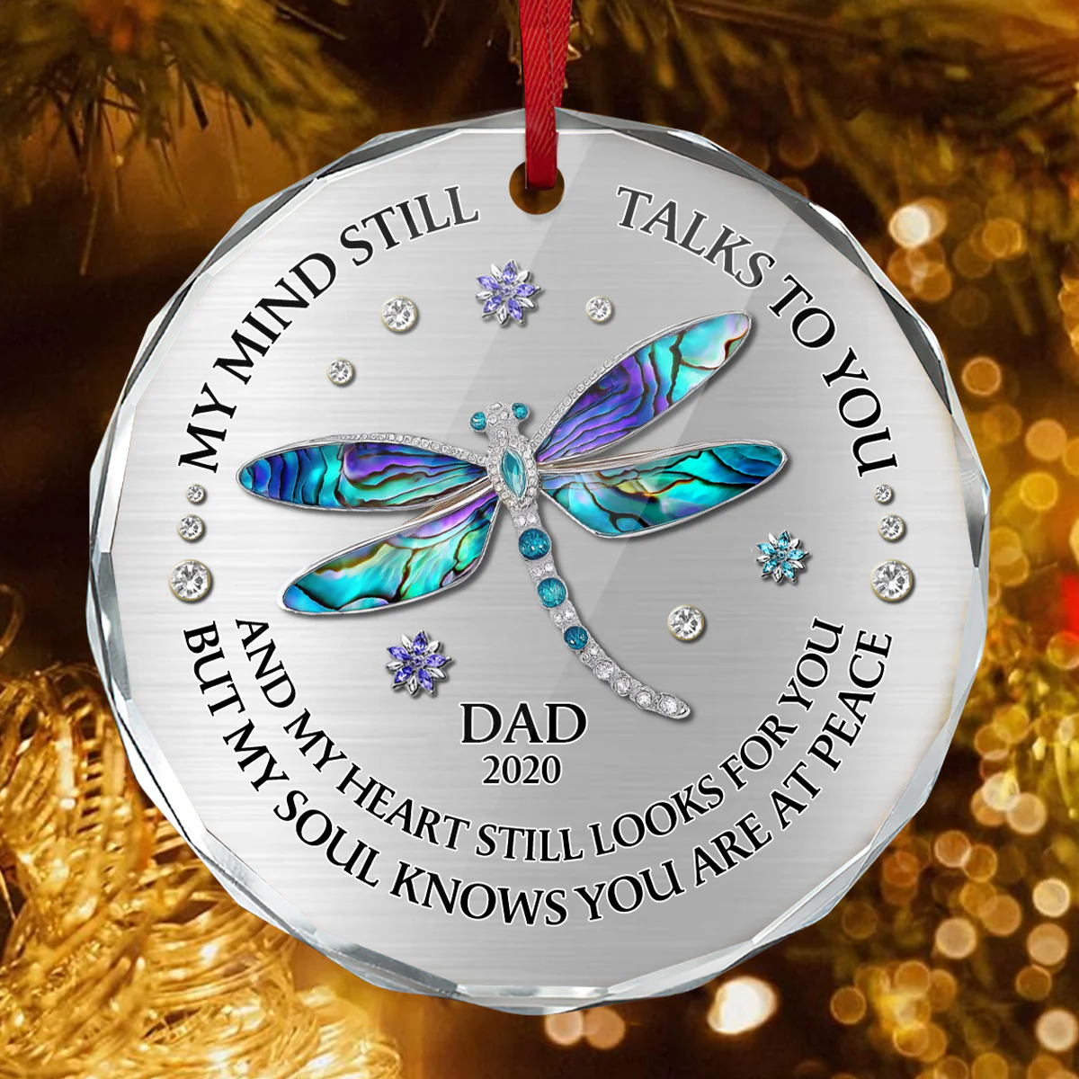 My Mind Still Talks To You - Personalized Round Shaped Glass Ornament - Image 4