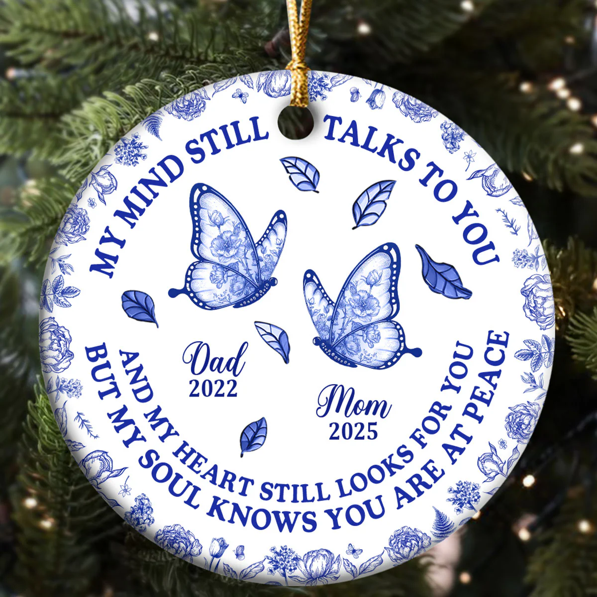My Mind Still Talks To You Toile De Jouy - Personalized Round Shaped Ceramic Ornament - Image 5