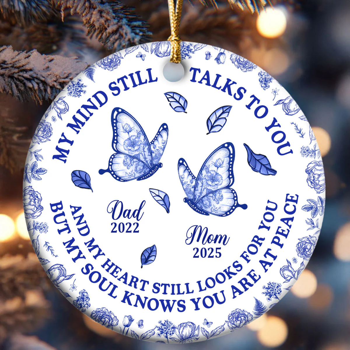 My Mind Still Talks To You Toile De Jouy - Personalized Round Shaped Ceramic Ornament - Image 6