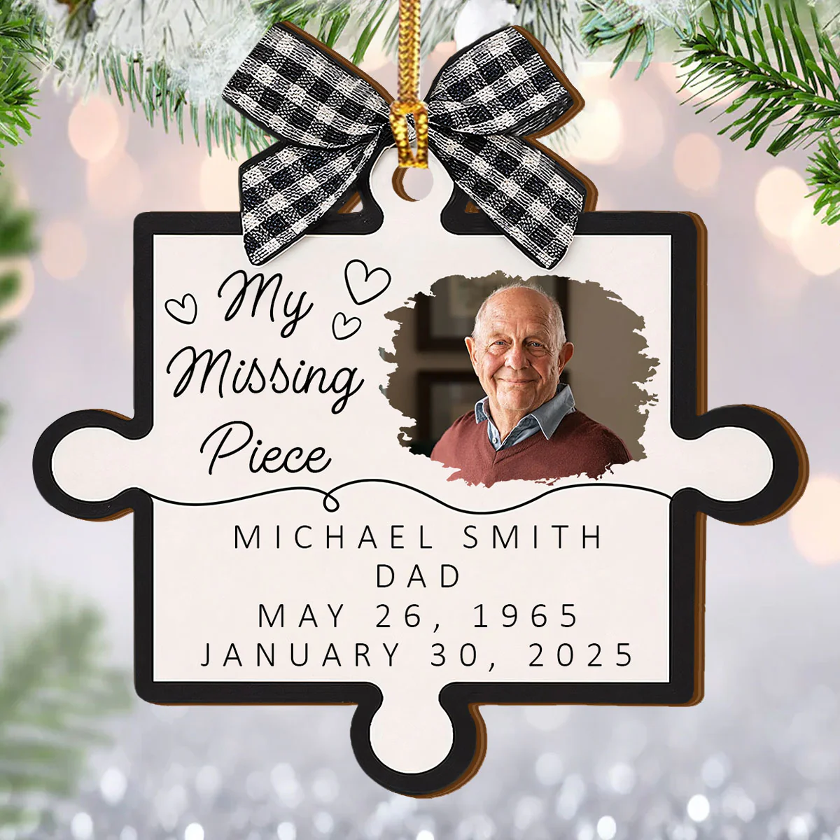 My Missing Piece - Personalized Wood Ornament Cutout & Print 1 Side