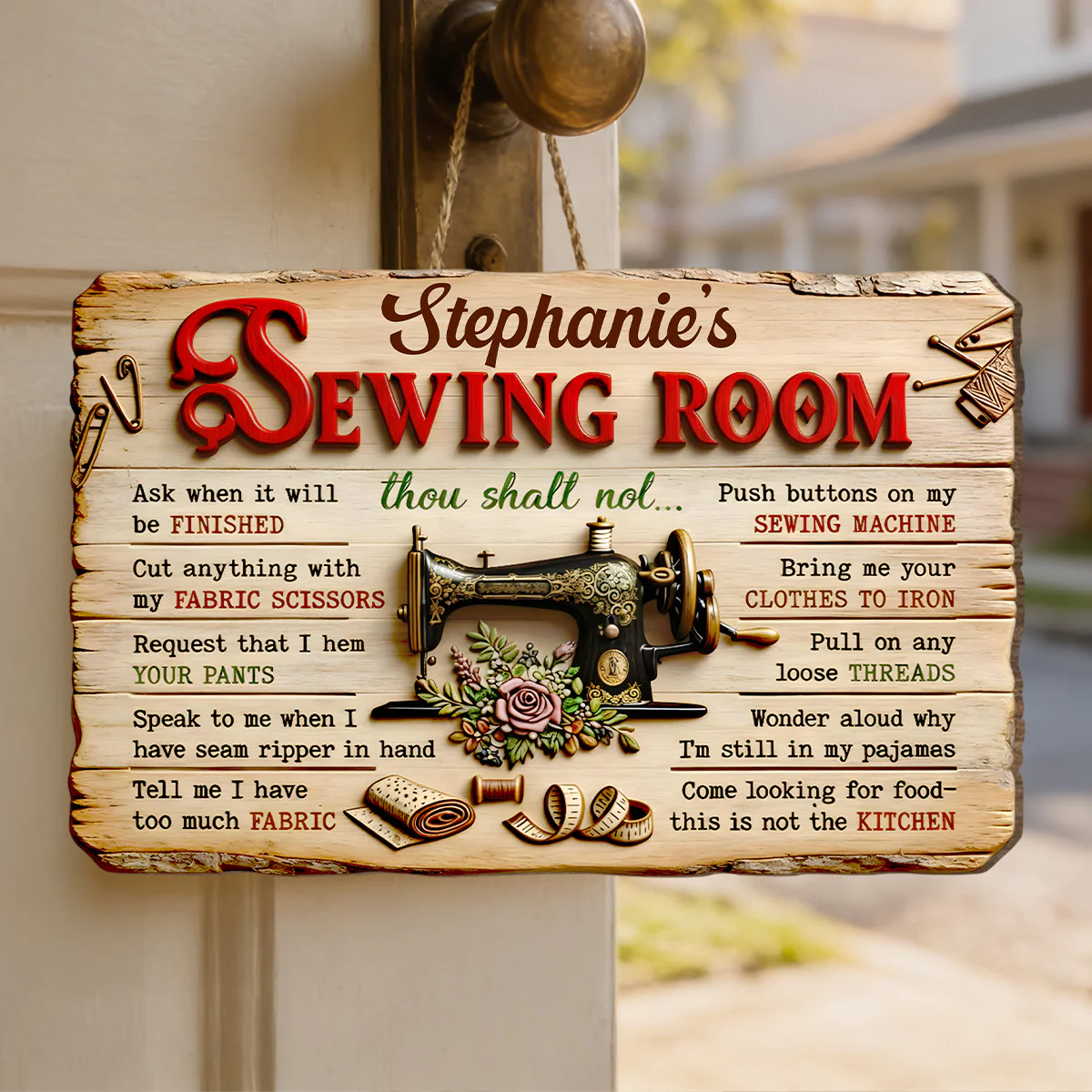 My Sewing Room Rules - Personalized Wooden Door Sign - Image 3