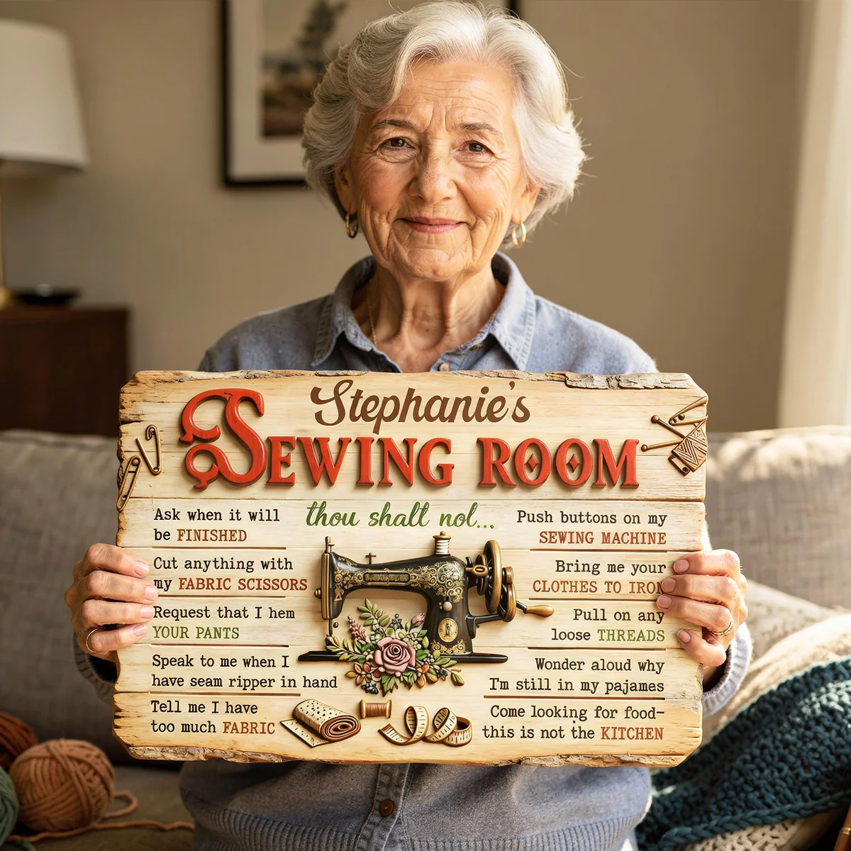 My Sewing Room Rules - Personalized Wooden Door Sign - Image 4