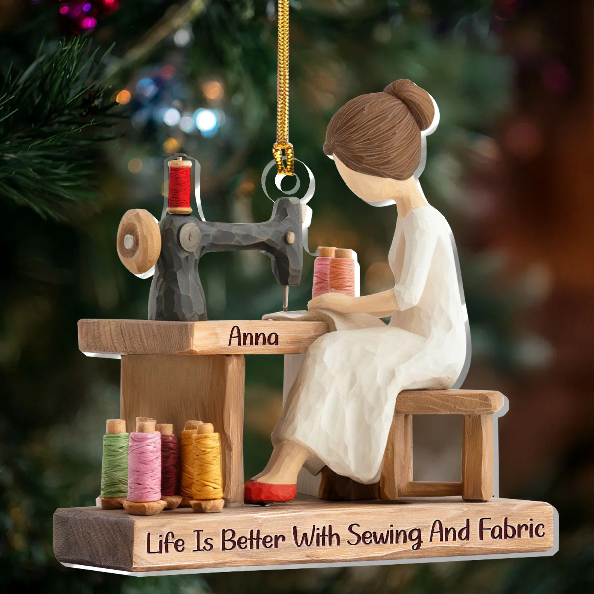 My Sewing Space Is My Happy Place - Personalized 1-Layer Acrylic Ornament - Image 2