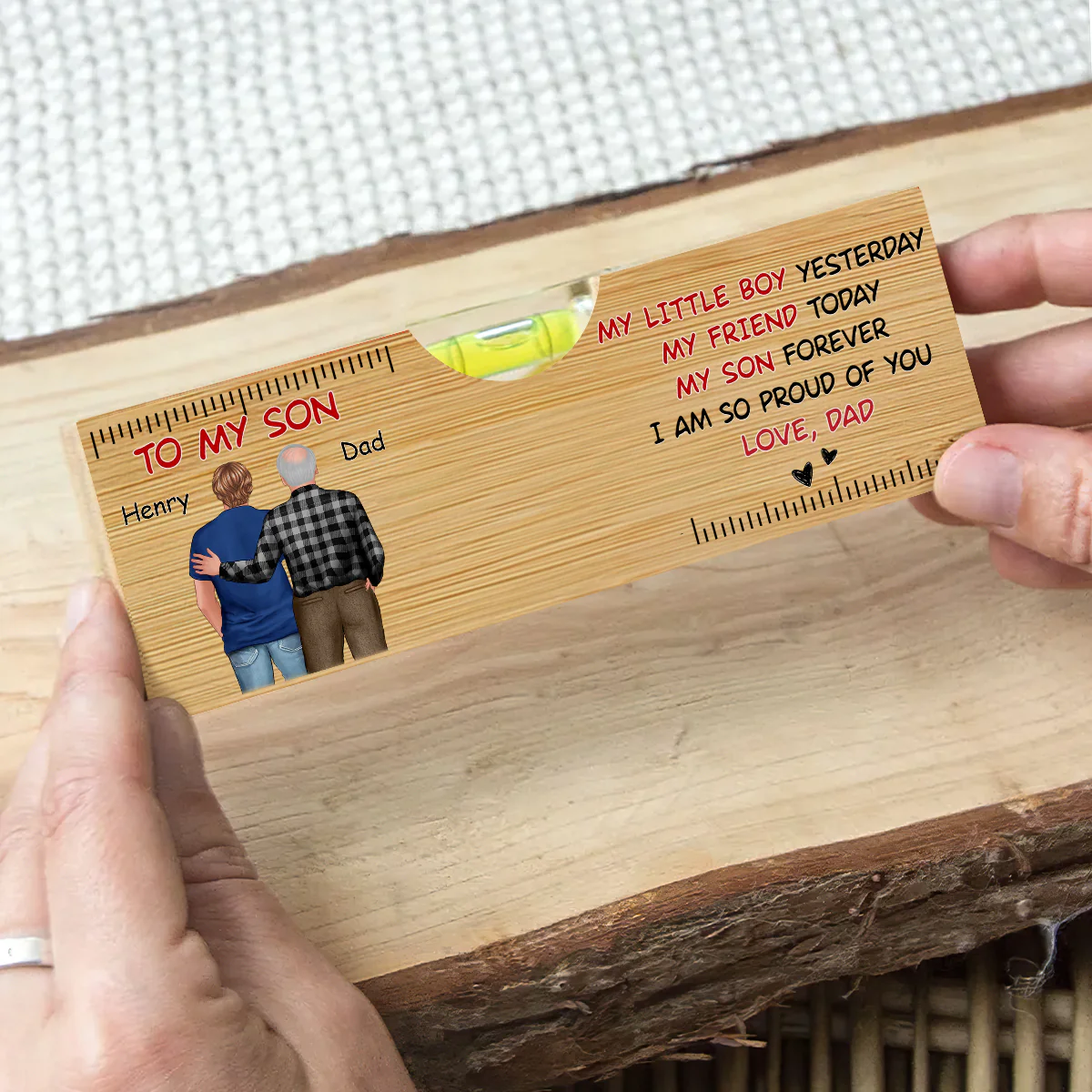 My Son Forever - Personalized Wooden Spirit Level Bottle Opener - Image 4