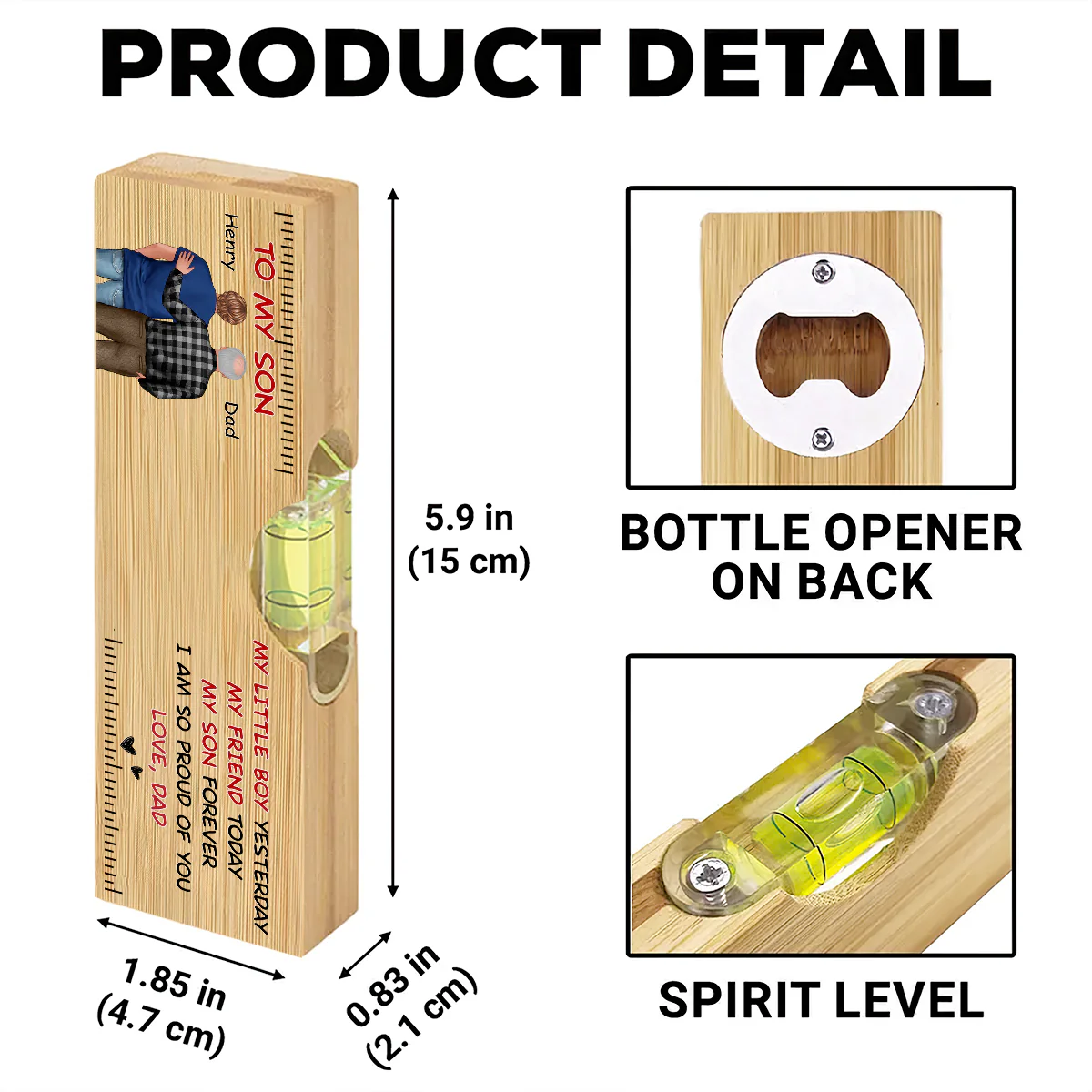 My Son Forever - Personalized Wooden Spirit Level Bottle Opener - Image 6