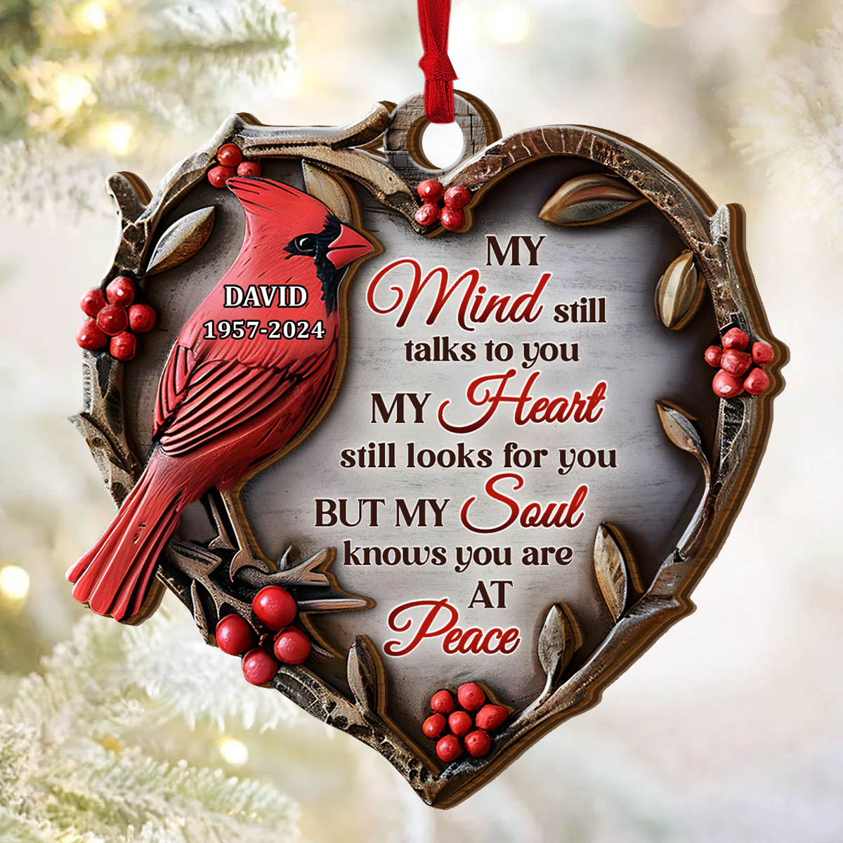 My Soul Knows You Are At Peace - Personalized 2-Layered Wooden Ornament - Image 5