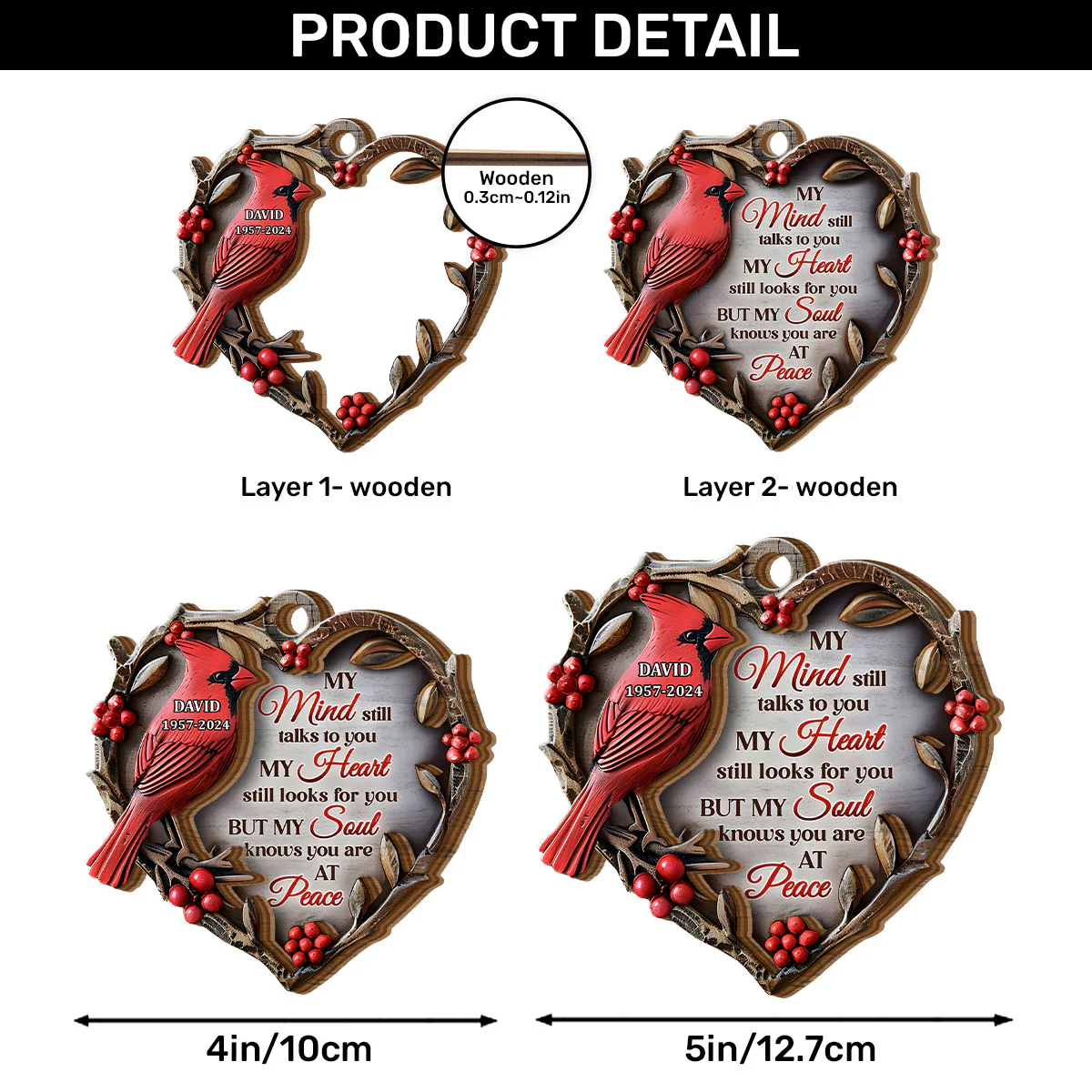 My Soul Knows You Are At Peace - Personalized 2-Layered Wooden Ornament - Image 6