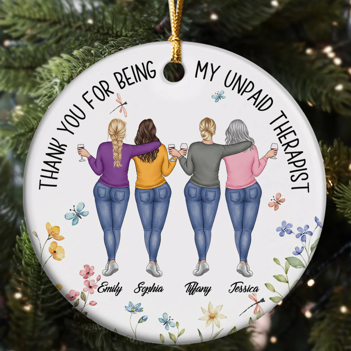 My Unpaid Therapist - Personalized Round Shaped Ceramic Ornament - Image 5