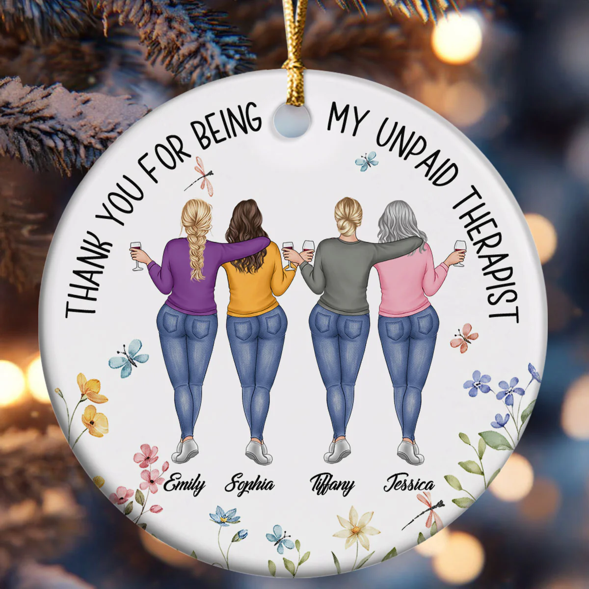 My Unpaid Therapist - Personalized Round Shaped Ceramic Ornament - Image 6