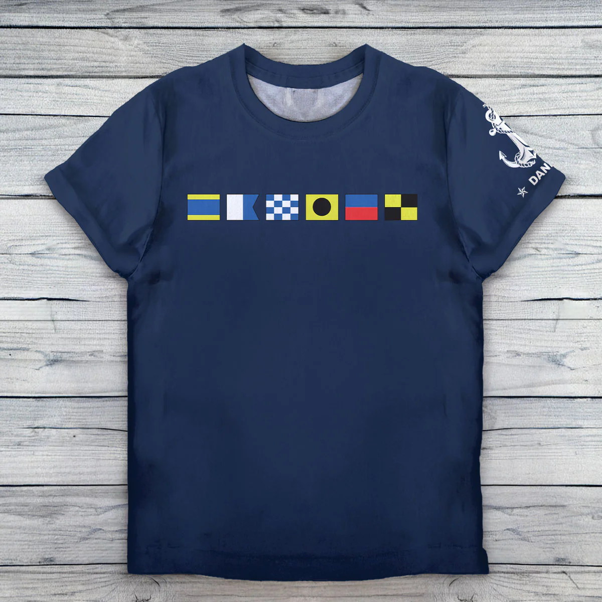 Name In Nautical Flags Gift For Fishing Lovers Sailors Friends - Personalized All-Over-Print T-Shirt - Image 2