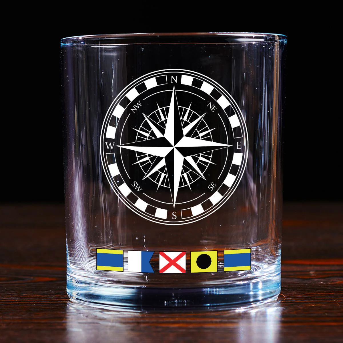 Name In Nautical Flags, Sailor, Anchor Compass Life - Personalized Round Whiskey Glass - Image 4