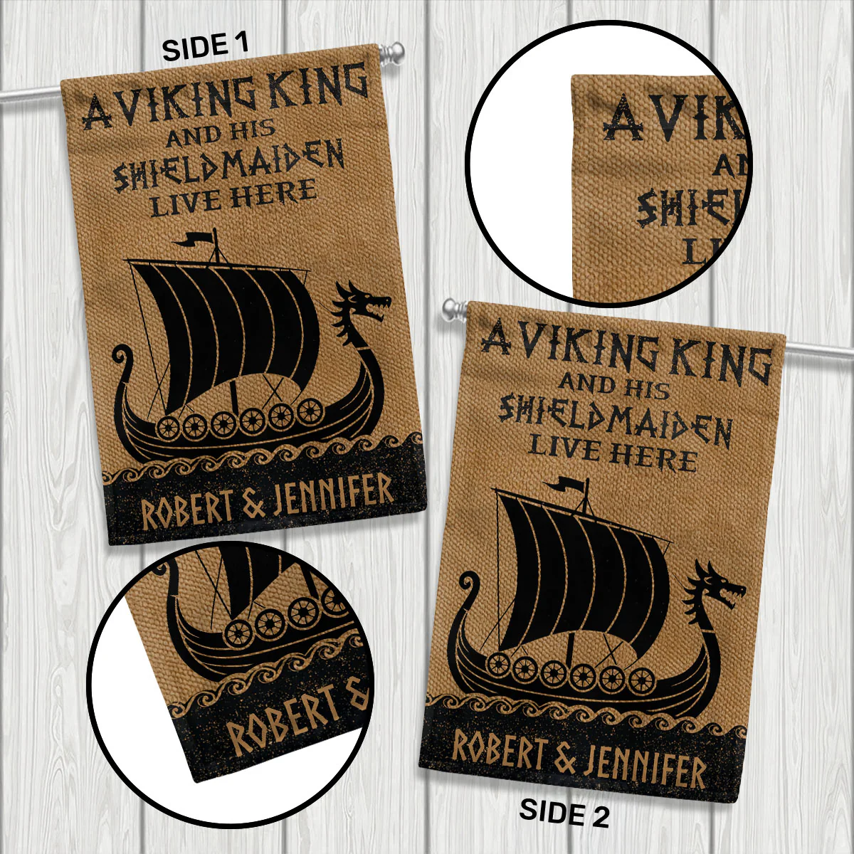 Name In Runes Viking A Viking King And His Shieldmaiden Live Here - Personalized Garden Flag - Image 4