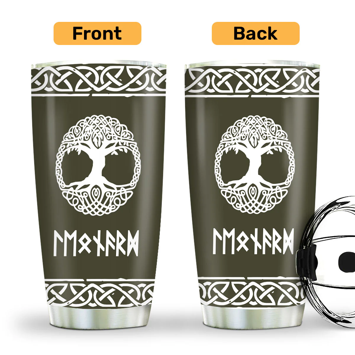 Name In Runes Viking Gift For Dad, Husband, Boyfriend, Hiking Lovers - Personalized Stainless Steel Tumbler - Image 2