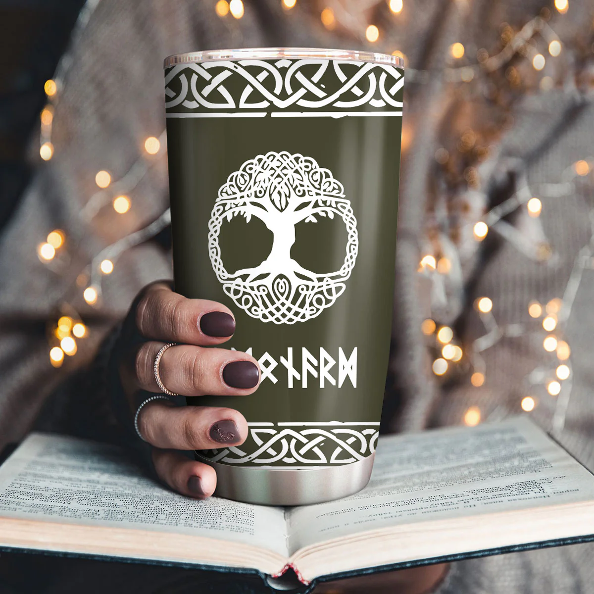 Name In Runes Viking Gift For Dad, Husband, Boyfriend, Hiking Lovers - Personalized Stainless Steel Tumbler - Image 3