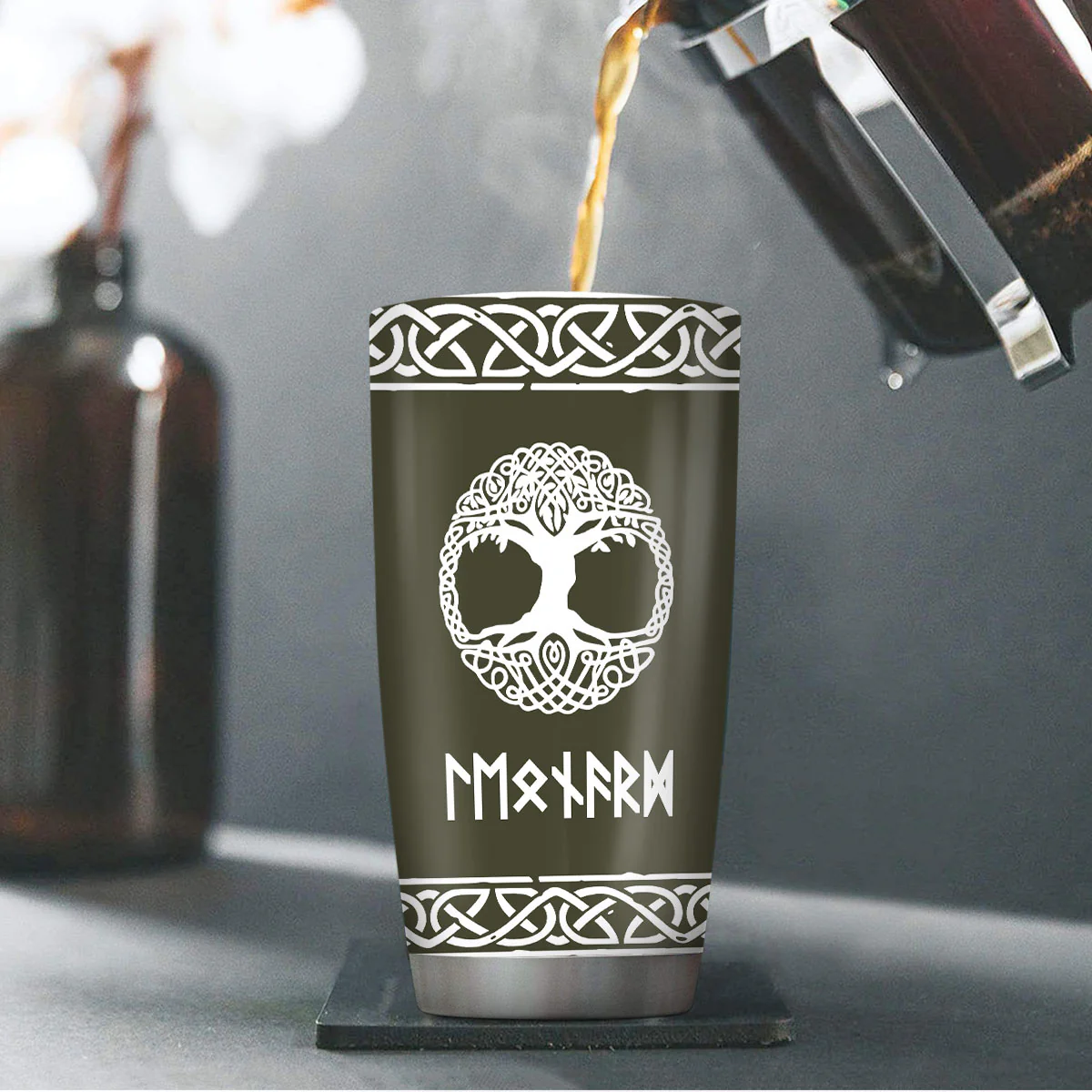 Name In Runes Viking Gift For Dad, Husband, Boyfriend, Hiking Lovers - Personalized Stainless Steel Tumbler - Image 4