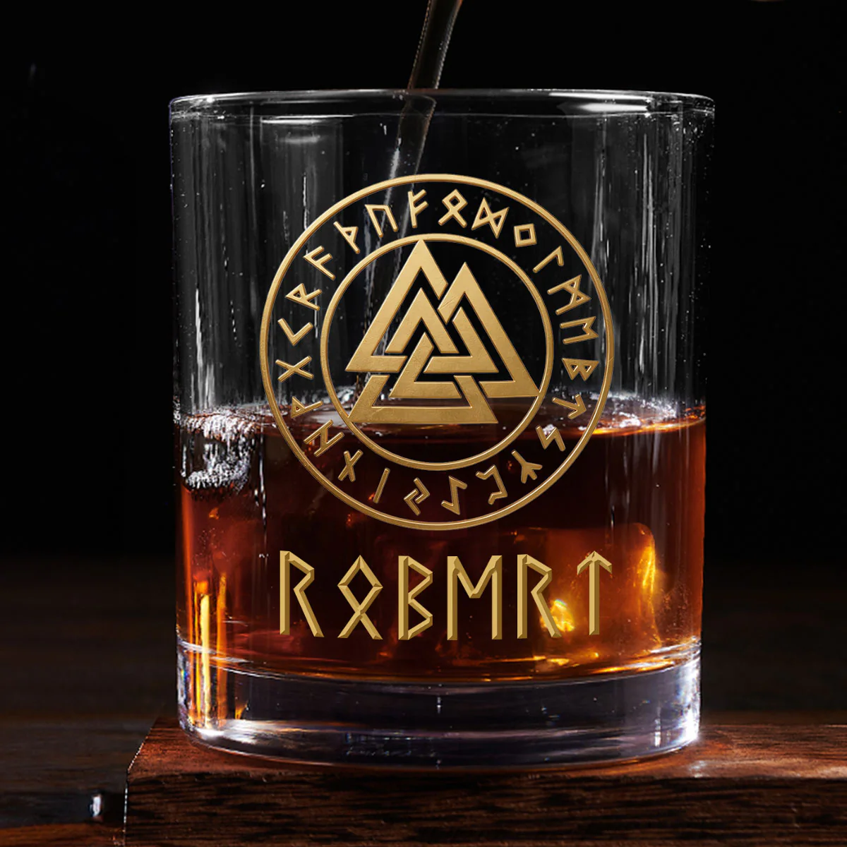 Name In Runes Viking Gift For Dad, Husband, Boyfriend - Personalized Round Whiskey Glass