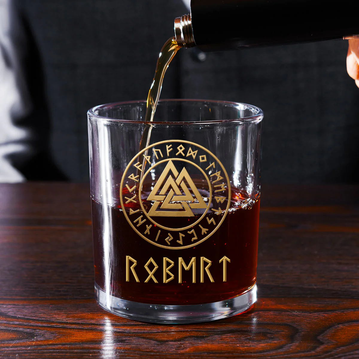 Name In Runes Viking Gift For Dad, Husband, Boyfriend - Personalized Round Whiskey Glass - Image 2
