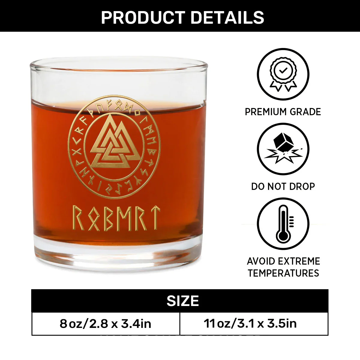 Name In Runes Viking Gift For Dad, Husband, Boyfriend - Personalized Round Whiskey Glass - Image 6
