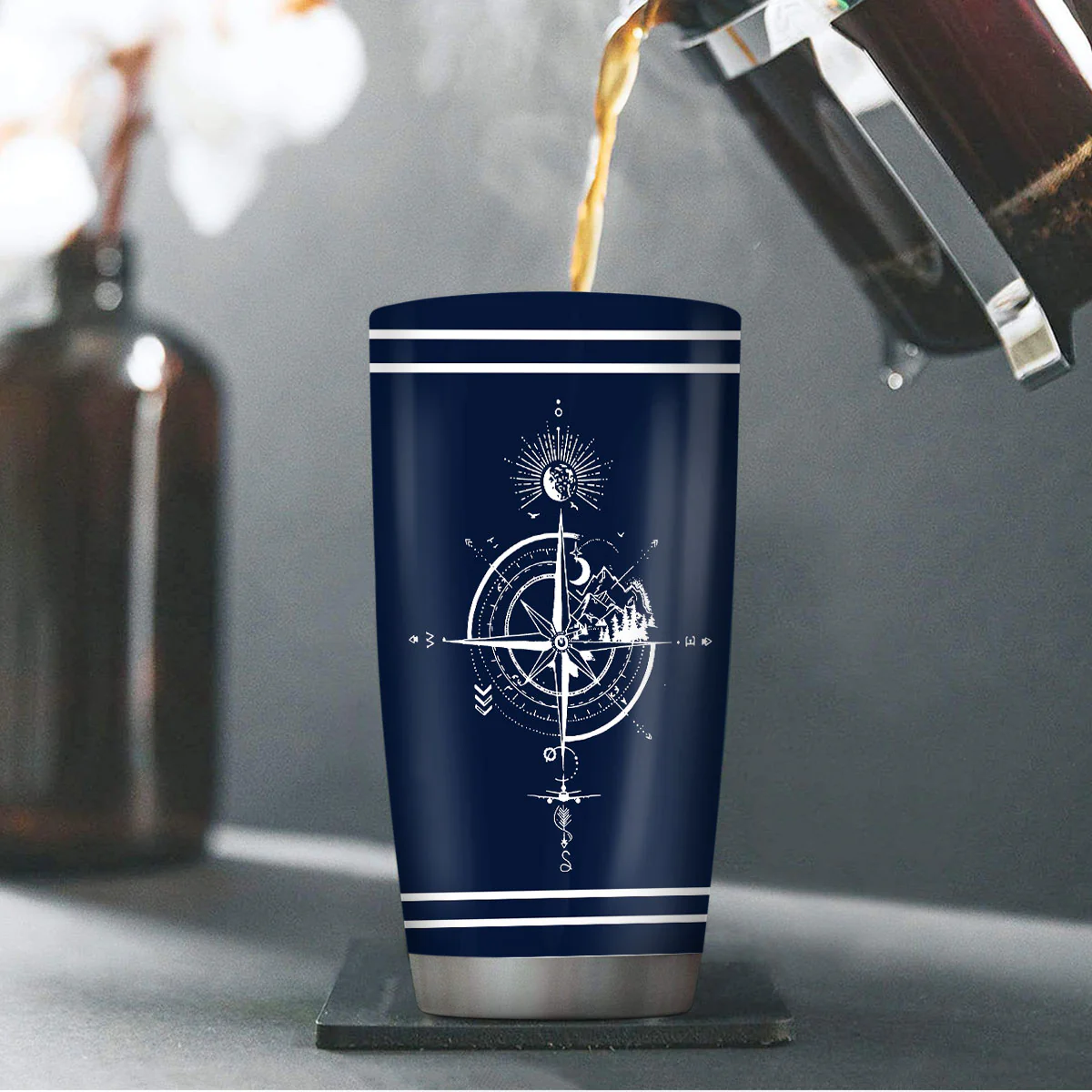 Nautical Compass & Ship Name In Nautical Flags - Personalized Stainless Steel Tumbler - Image 4