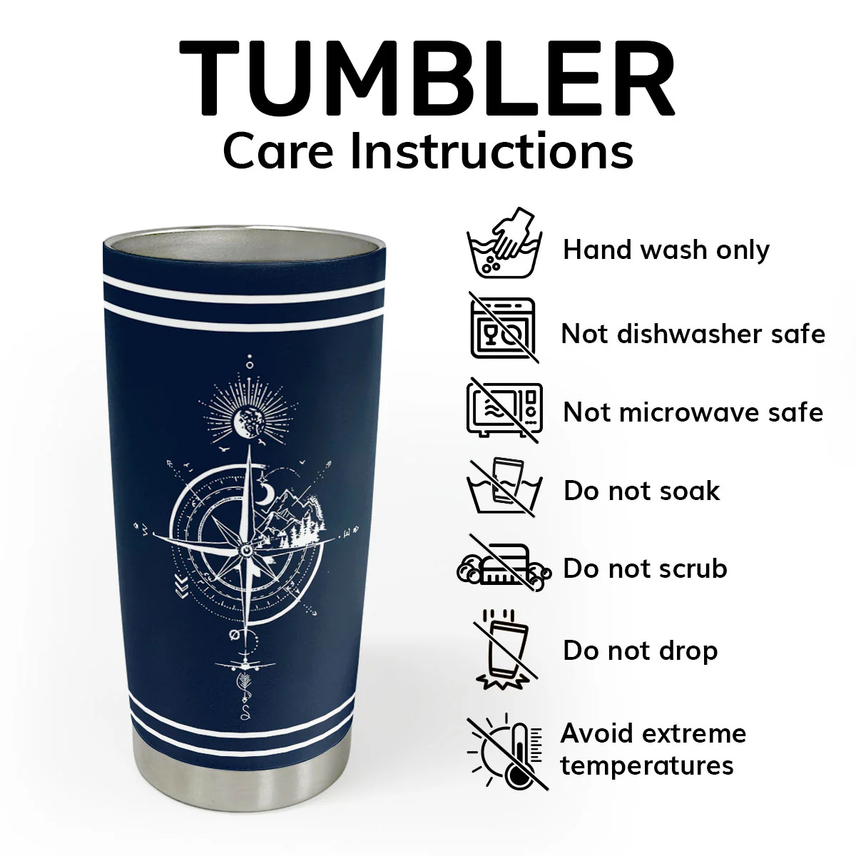 Nautical Compass & Ship Name In Nautical Flags - Personalized Stainless Steel Tumbler - Image 5