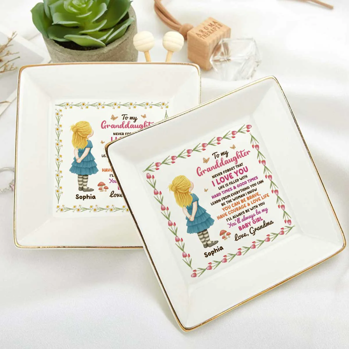 Never Forget Granddaughter - Personalized Square Shaped Jewelry Dish - Image 6