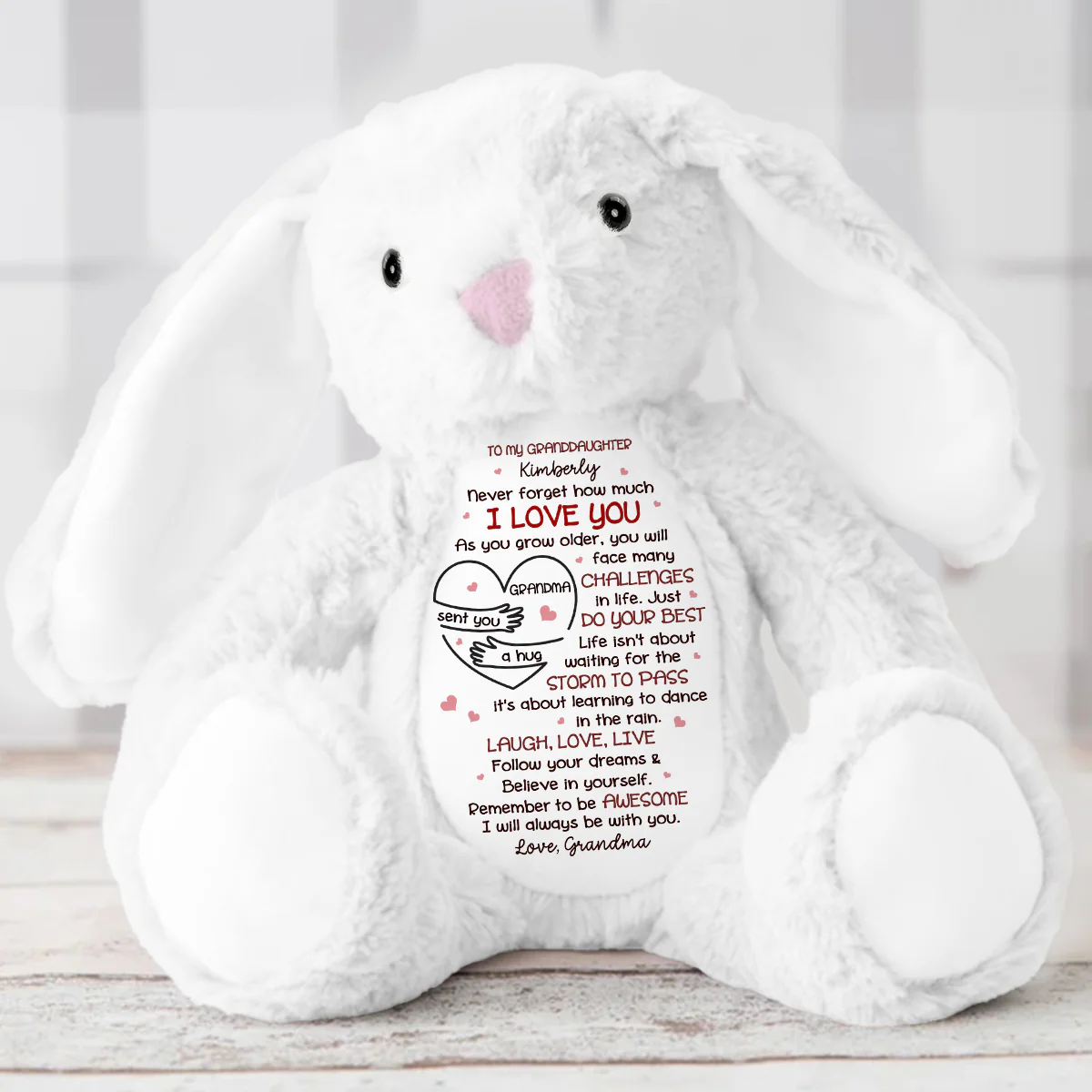 Never Forget How Much I Love You - Personalized Stuffed Bunny - Image 3