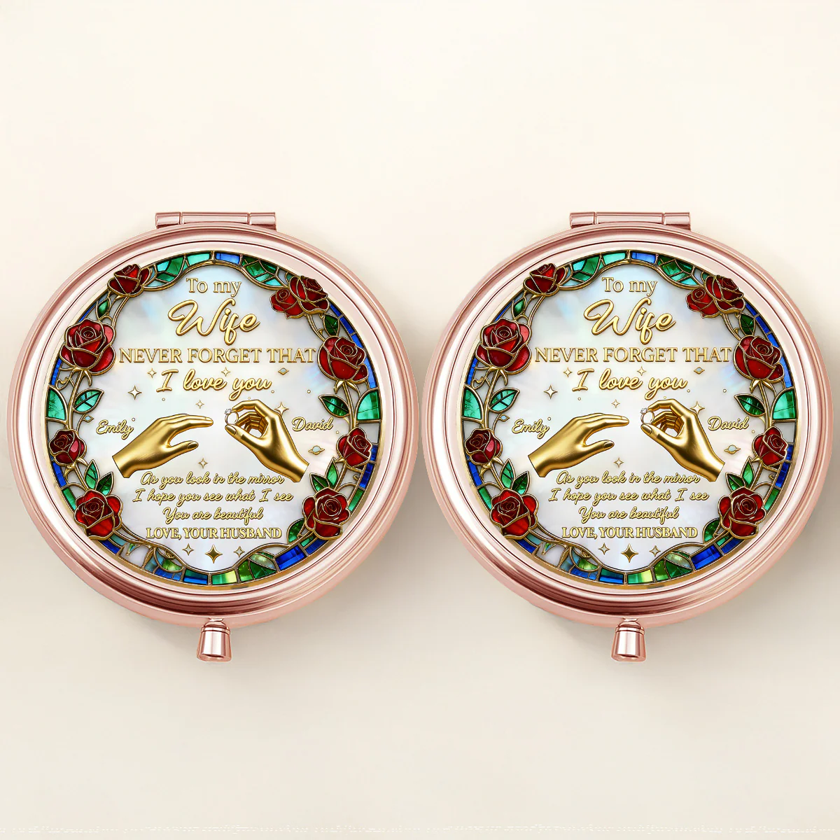 Never Forget I Love You - Personalized Circle Metallic Mirror - Image 3