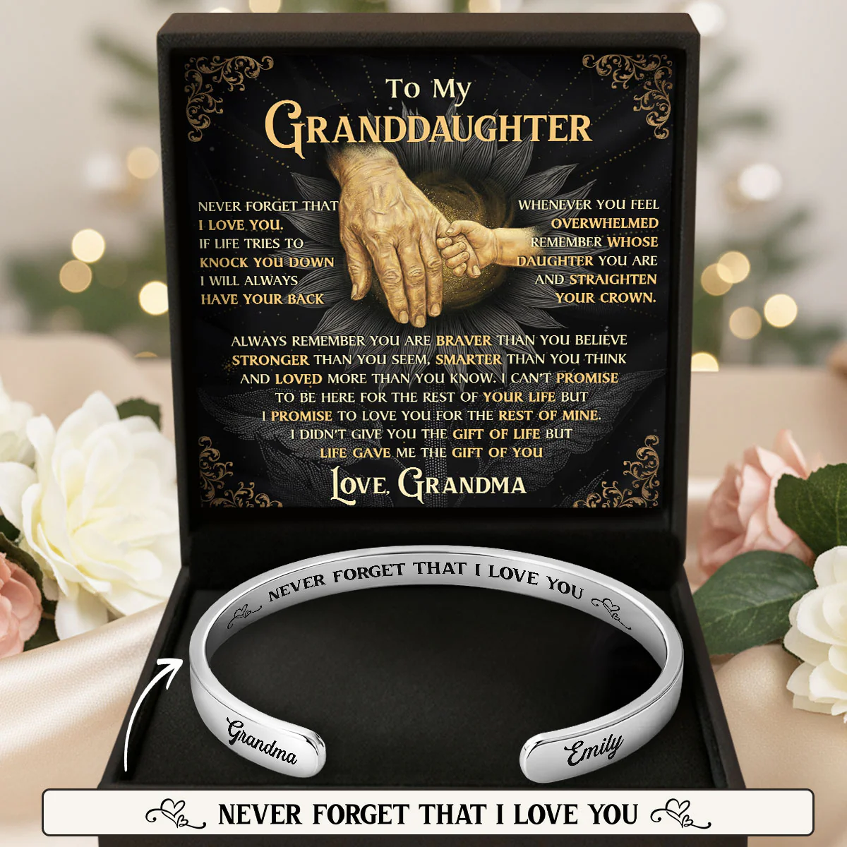 Never Forget I’m Here - Personalized Cuff Bangle Bracelet With Box