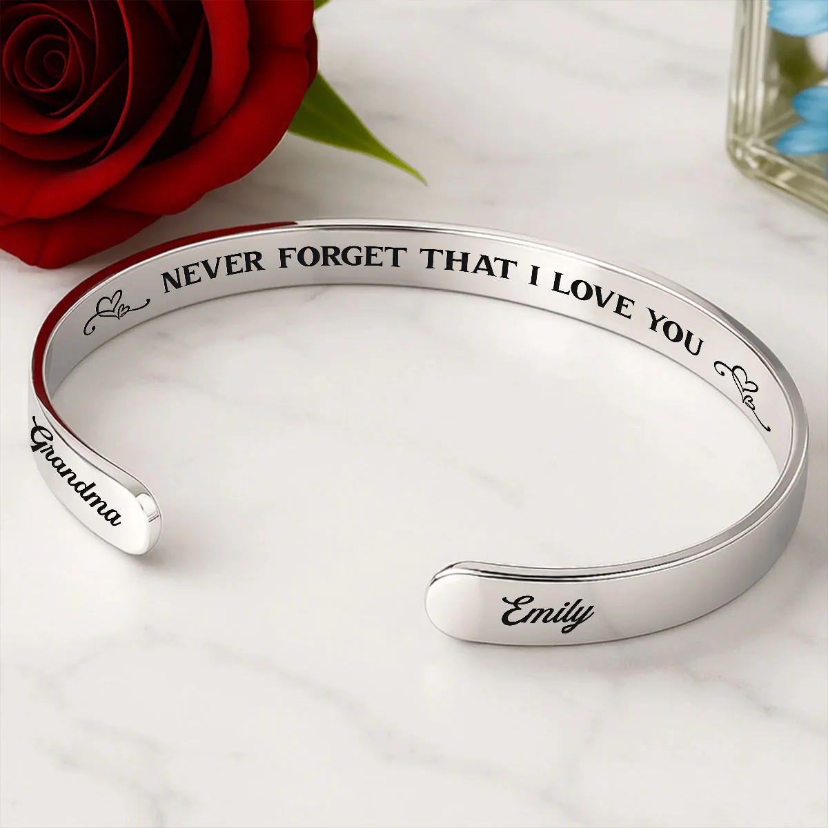 Never Forget I’m Here - Personalized Cuff Bangle Bracelet With Box - Image 4