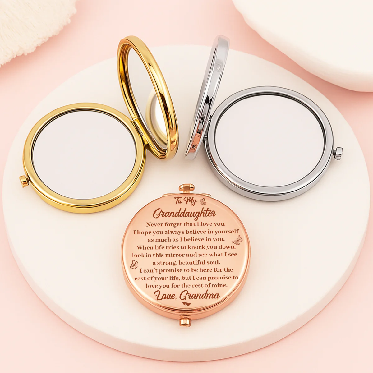 Never Forget That I Love You - Personalized Circle Metallic Mirror - Image 4