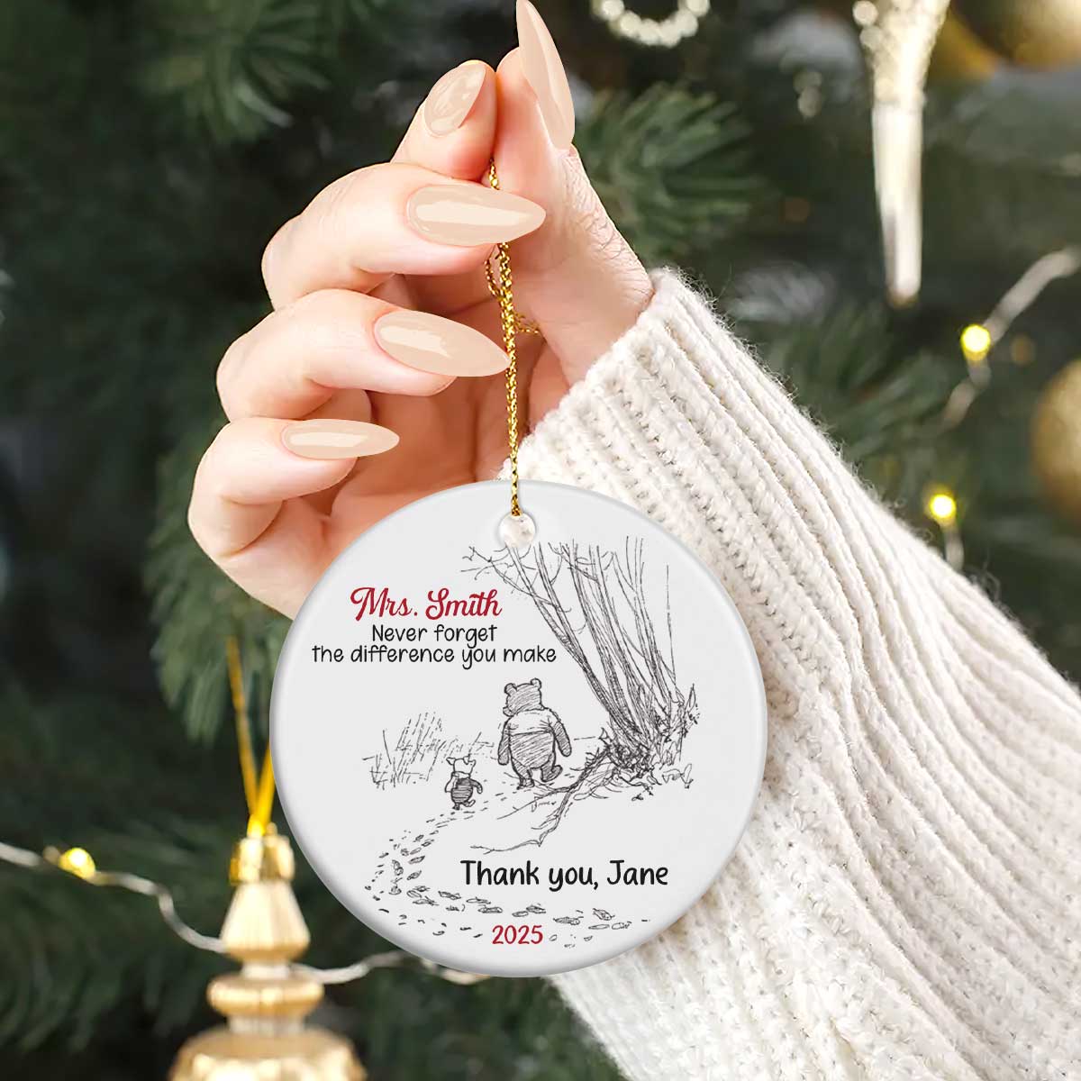 Never Forget The Difference You Make Thank You Gift - Personalized Round Shaped Ceramic Ornament - Image 2