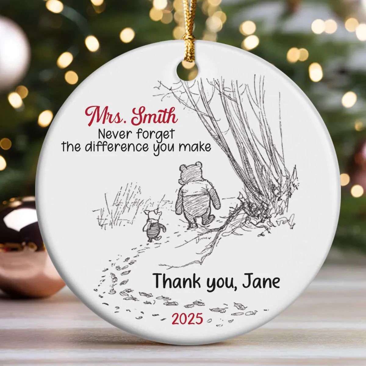Never Forget The Difference You Make Thank You Gift - Personalized Round Shaped Ceramic Ornament - Image 3