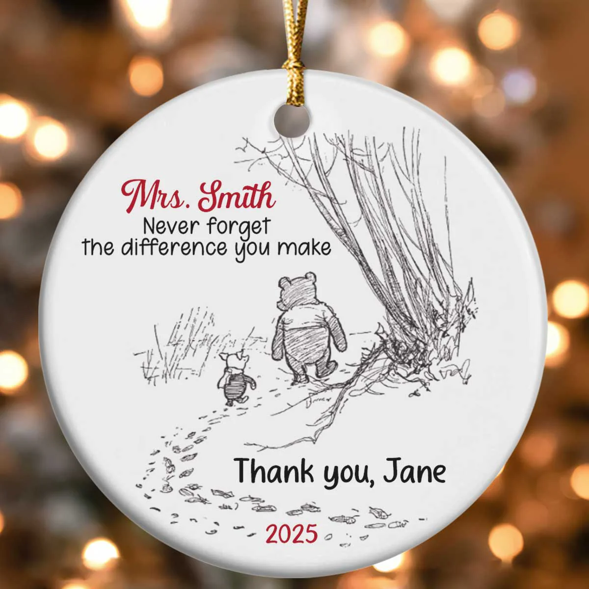 Never Forget The Difference You Make Thank You Gift - Personalized Round Shaped Ceramic Ornament - Image 4