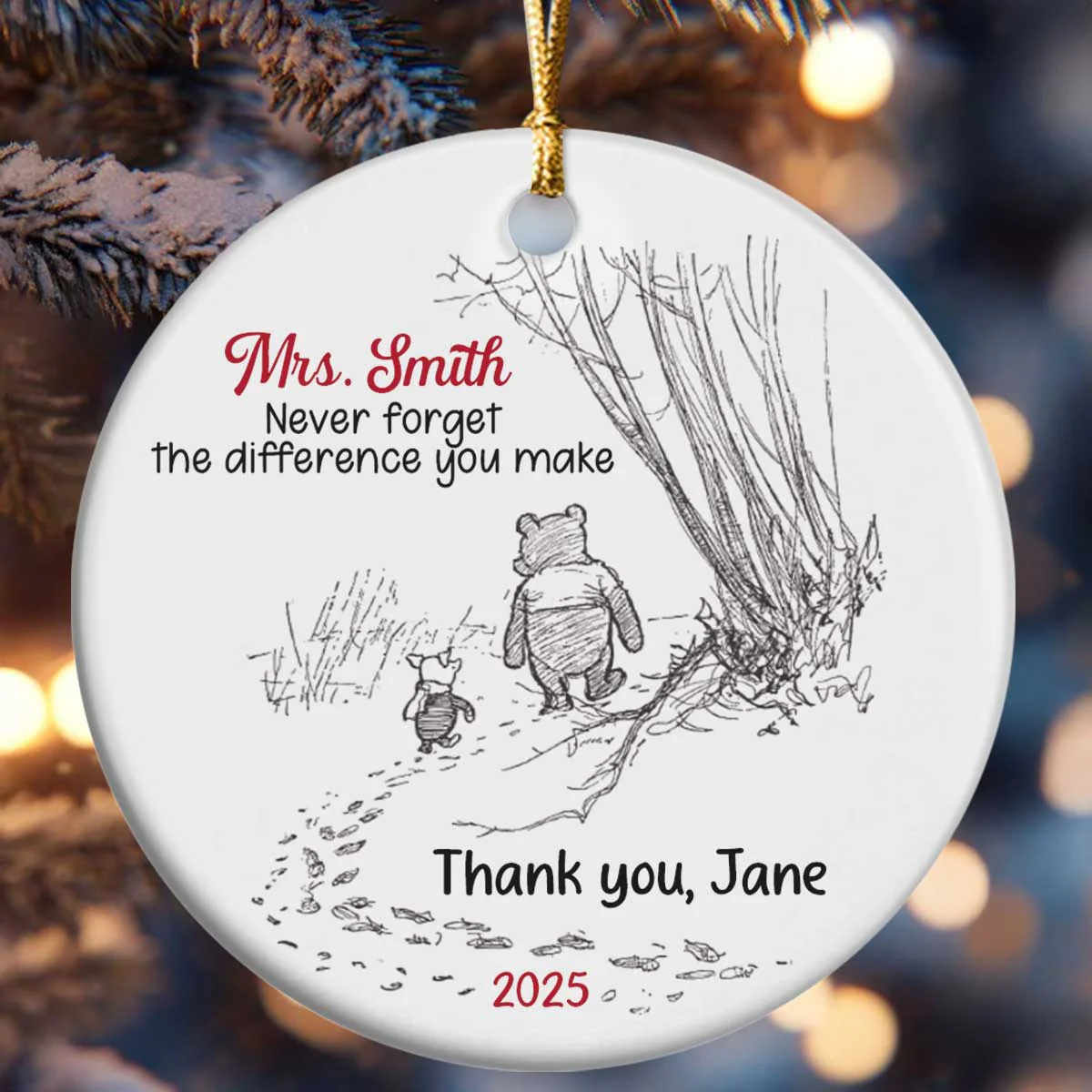 Never Forget The Difference You Make Thank You Gift - Personalized Round Shaped Ceramic Ornament - Image 6