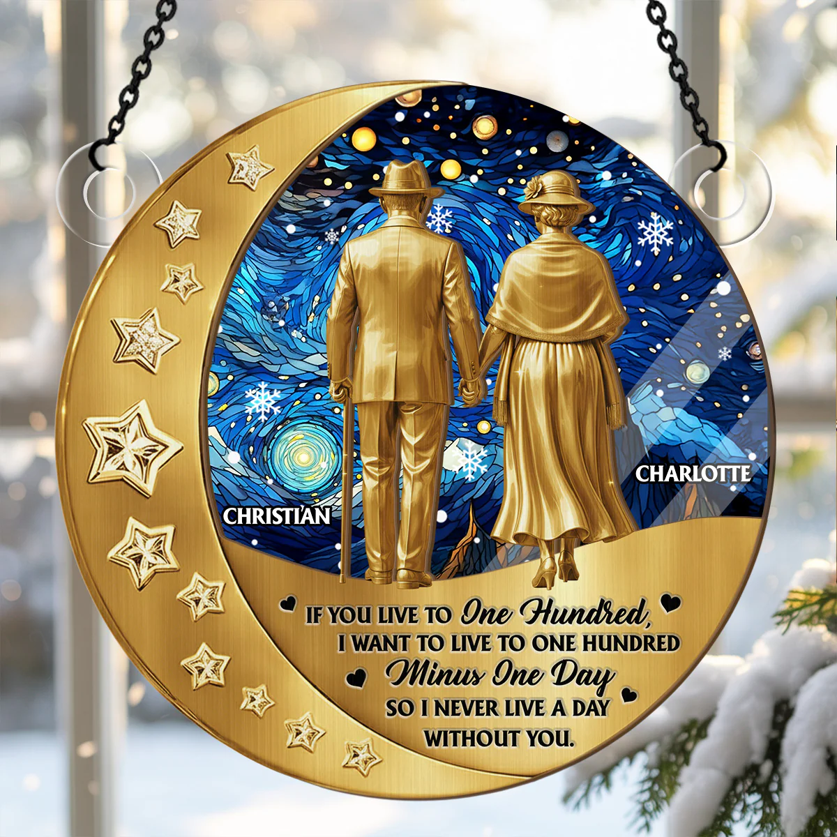 Never Live A Day Without You - Personalized Window Hanging Suncatcher