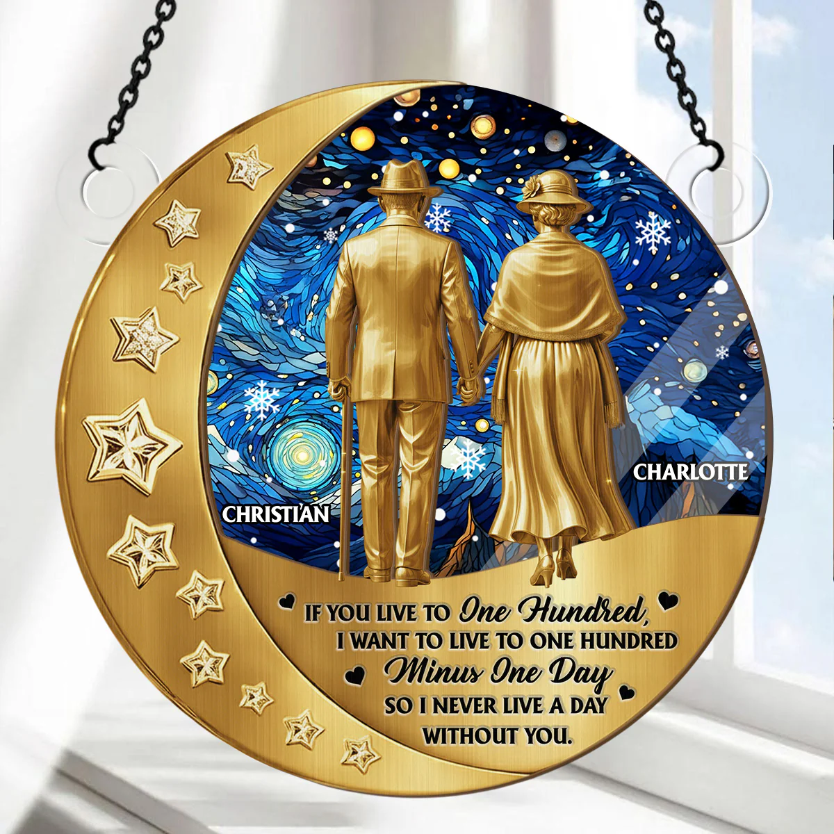 Never Live A Day Without You - Personalized Window Hanging Suncatcher - Image 2