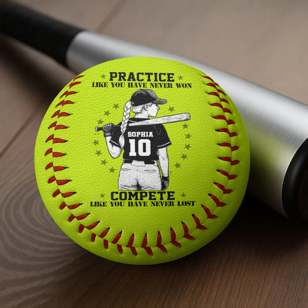 Never Satisfied Never Defeated - Personalized Baseball & Softball - Image 3