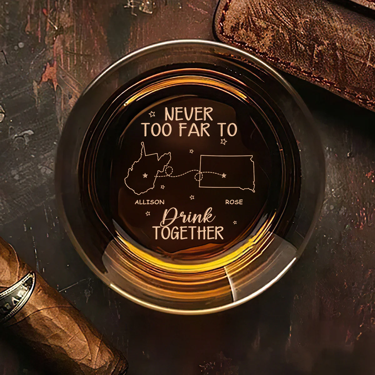 Never Too Far To Drink - Personalized Engraved Whiskey Glass - Image 3