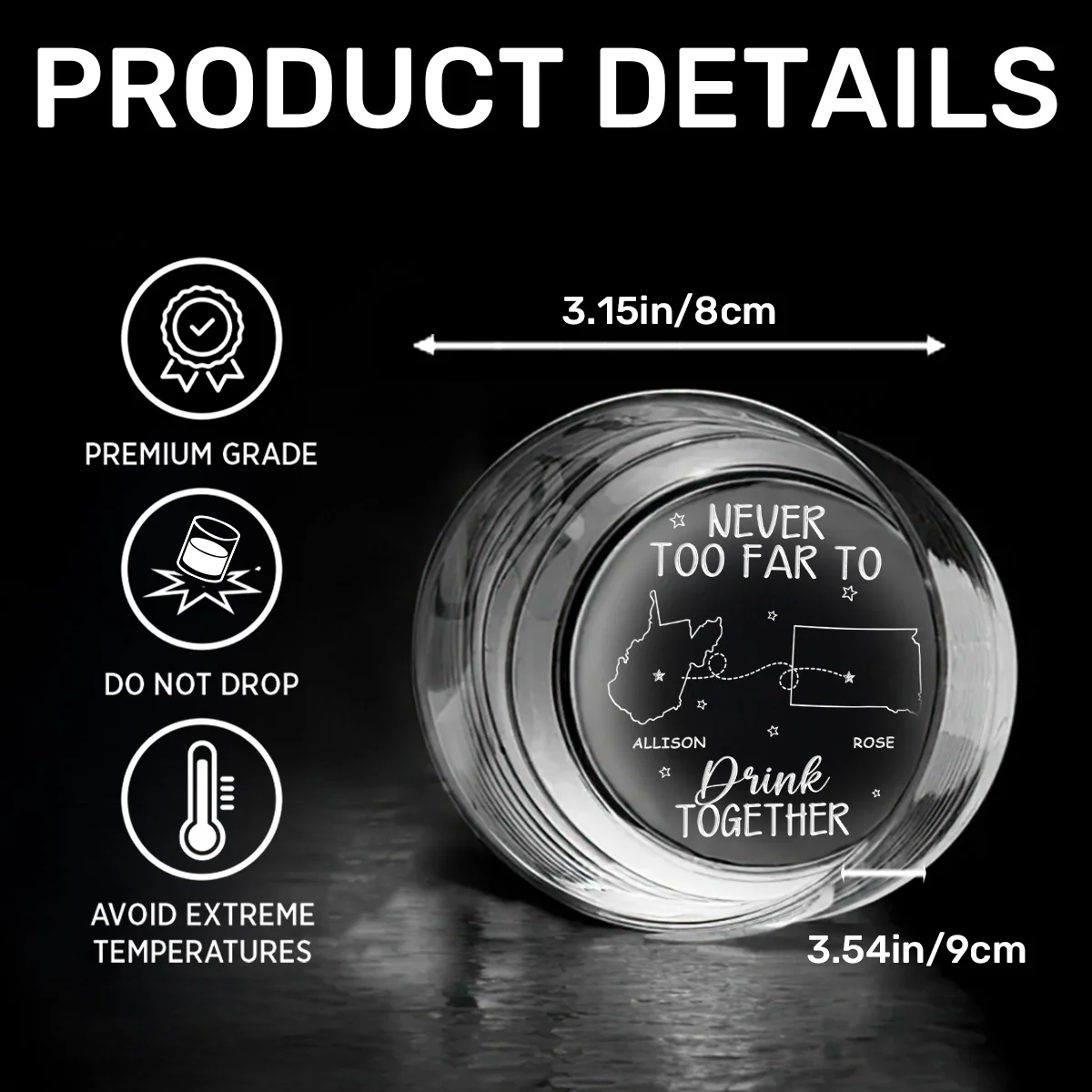 Never Too Far To Drink - Personalized Engraved Whiskey Glass - Image 7
