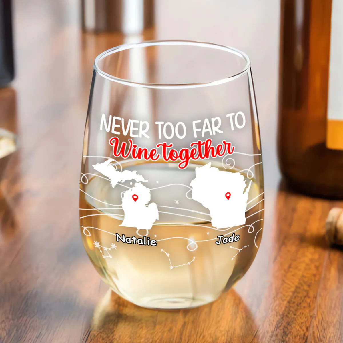 Never Too Far To Drink - Personalized Stemless Wine Glass - Image 4