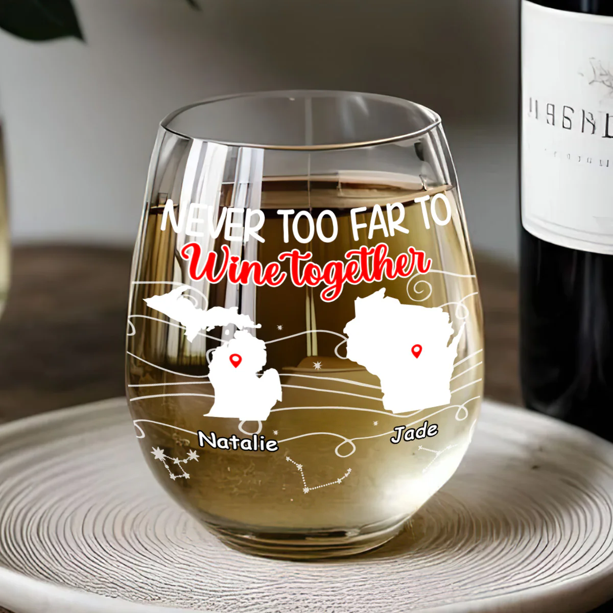 Never Too Far To Drink - Personalized Stemless Wine Glass - Image 5