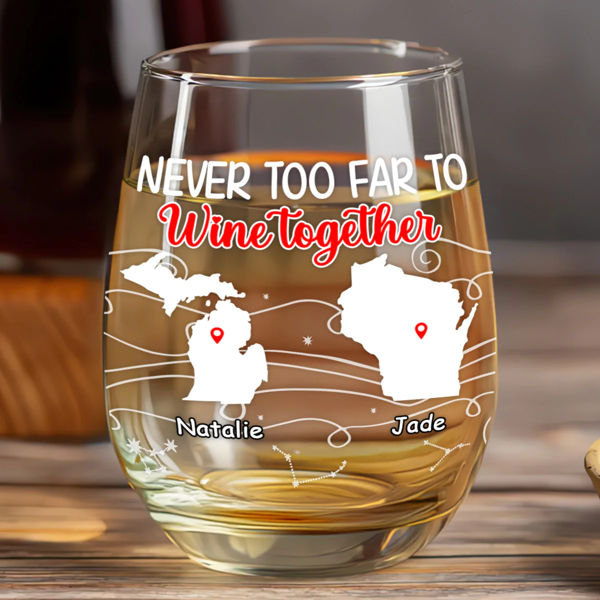 Never Too Far To Drink - Personalized Stemless Wine Glass - Image 6